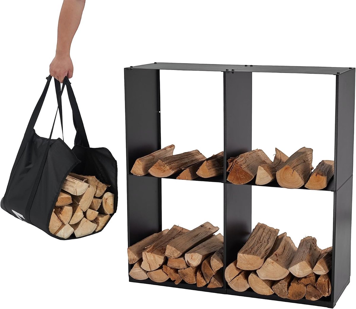 Houtopslagrek 80x28x80cm - Stalen constructie - Indoor en outdoor - Incl. draagtas - SnelShoppen