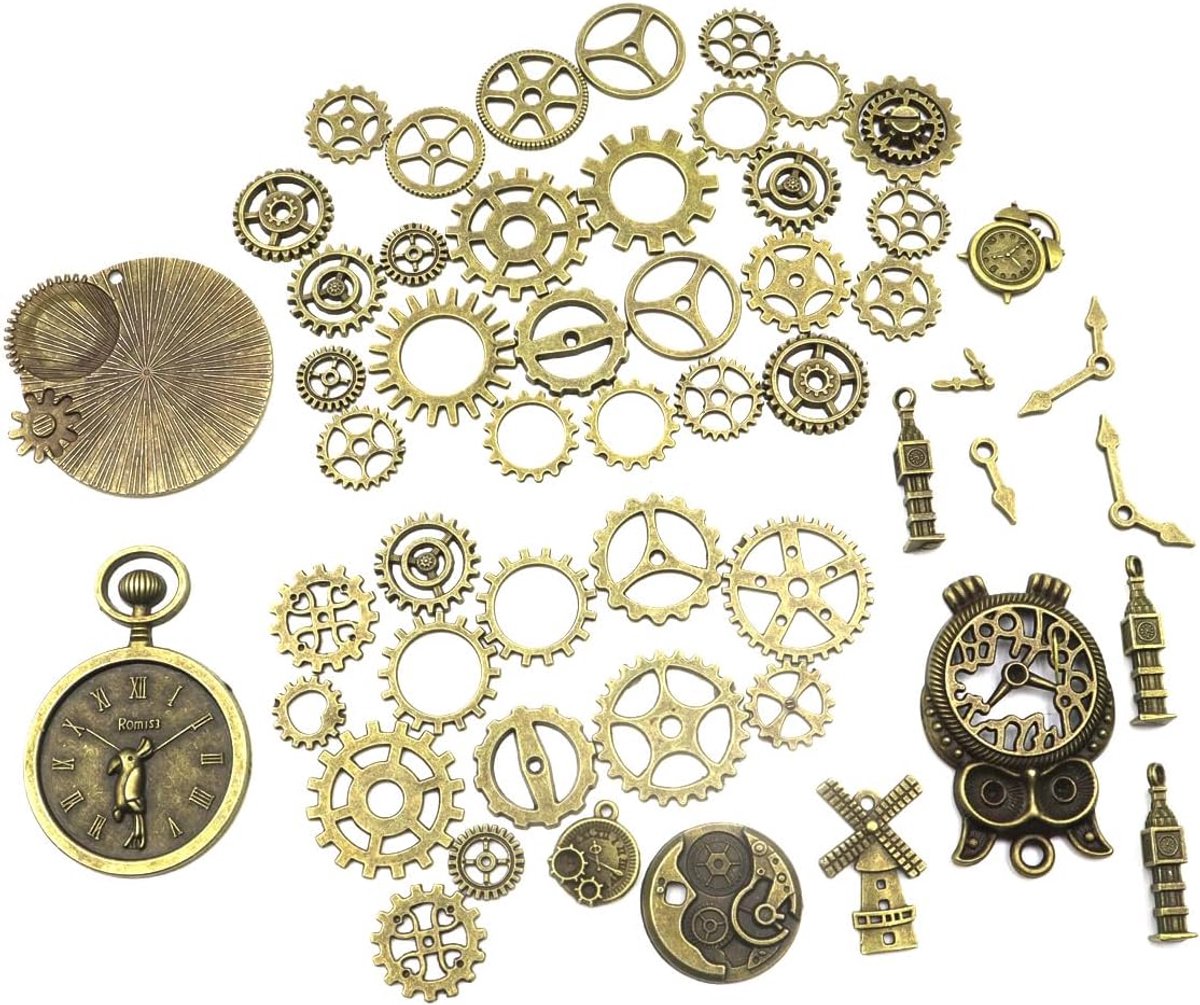 Steampunk Gears Metalen horloge-aandrijving, bedels, vintage, steampunk gears hanger, metaal, brons, 100 g