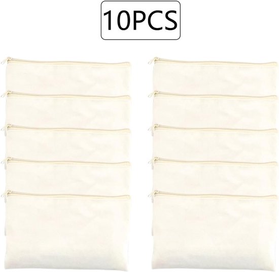 Zakjes om te beschilderen, 10 stuks, stoffen tas met ritssluiting, multifunctioneel, kleine tas, organizer voor schrijfwaren, voor school, reizen — afbeelding 2