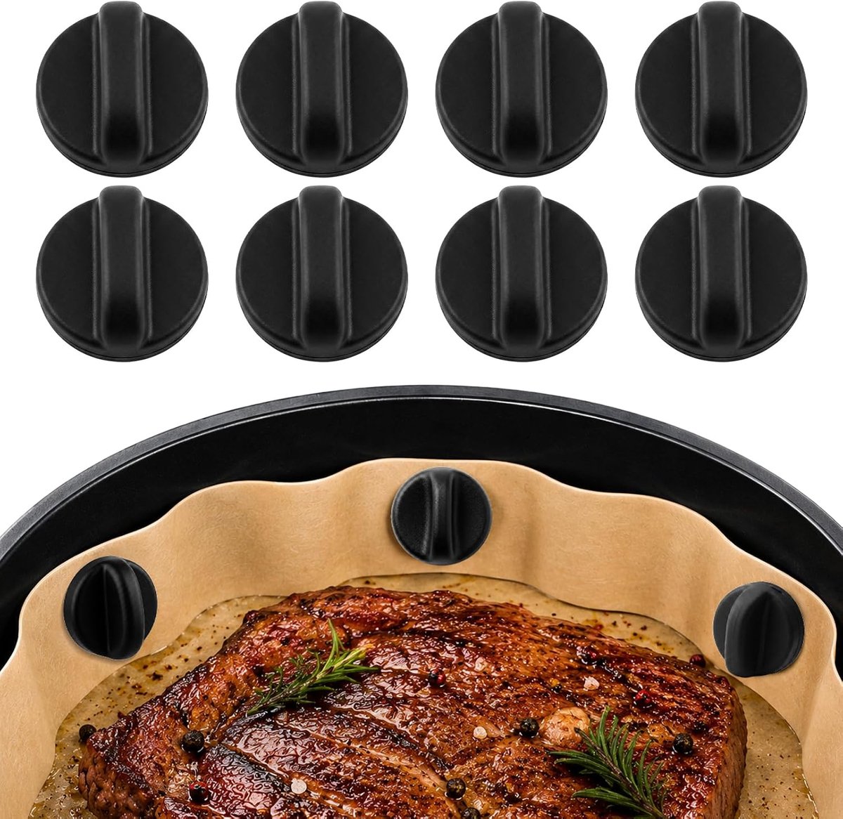 8 Stuks Airfryer Magneet Siliconen voor Bakpapier Herbruikbare ﻿ | voor Veilig Bakpapier, Voorkomen Verschuiven en Branden, voor Koken, Bakken(zwart)