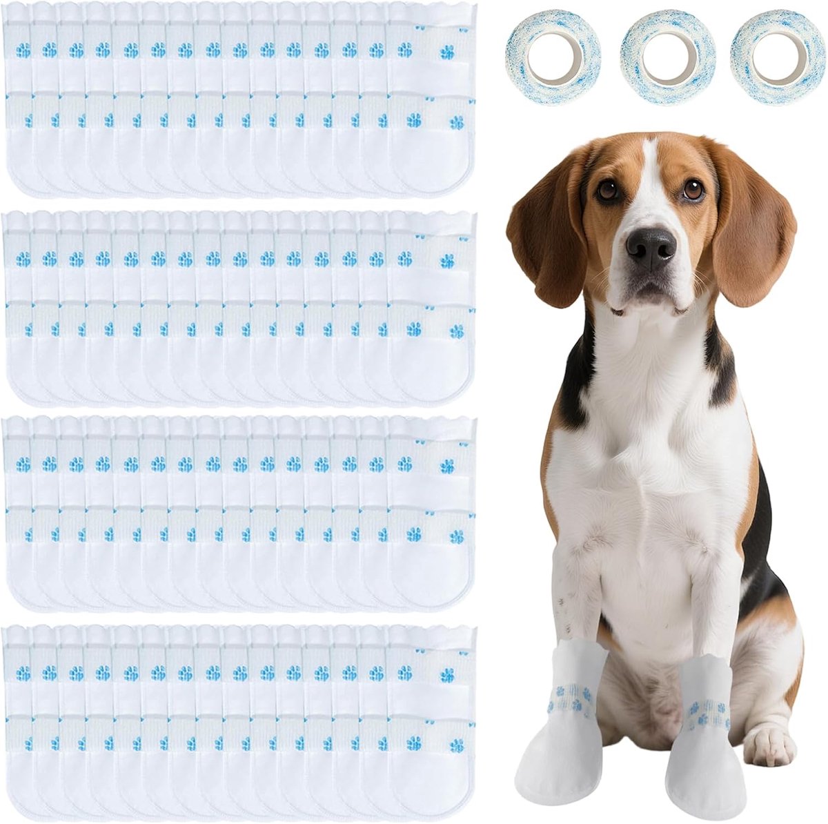 60 stuks wegwerp-hondensokken met zelfklevende pootkussens, waterdichte wegwerp-hondenschoenen met zelfklevende bandage, zachte sokken voor de pootbescherming voor honden, voor binnen en