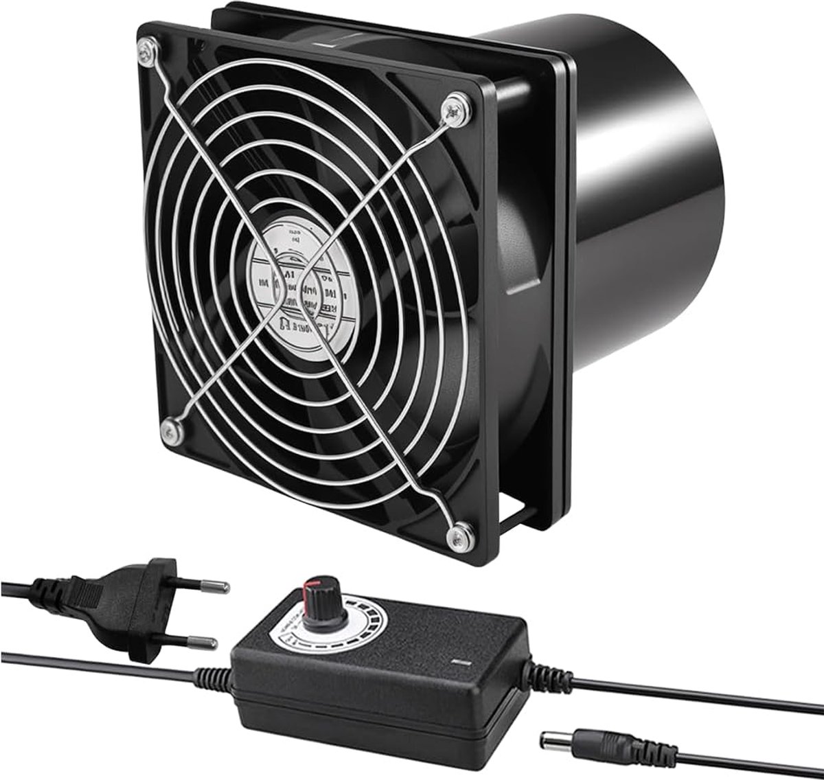 100 mm, afvoerventilator, buisventilator, DC 12 V, met snelheidsregelaar, stil, voor keuken, toilet, garage, broeikas, luchtcirculatie