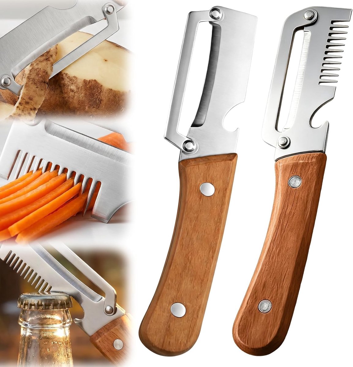 3-in-1 Zero Snag houtschiller, 2 stuks dunschiller, roestvrij staal groenteschiller,