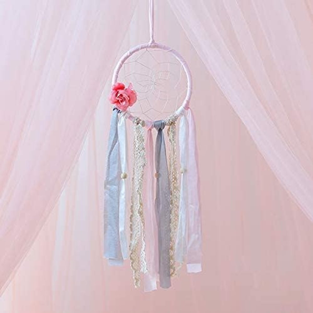 Ronde droom catcher kwastje hanger kleine auto auto hanger veer decoratie woondecoratie cadeau (florale stijl)