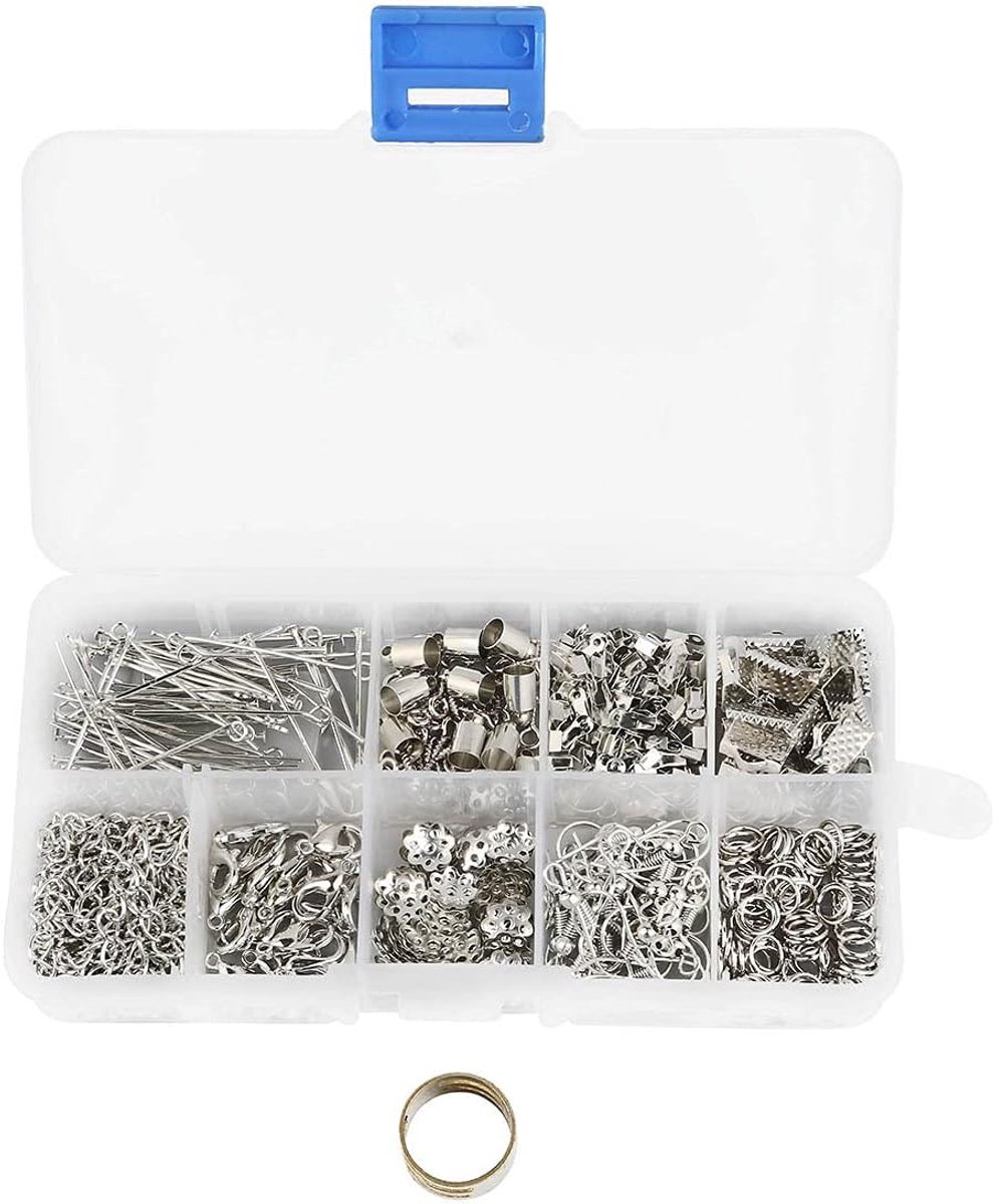 Reparatieset voor sieraden, knutselen, accessoires, set met karabijnsluiting, ketting, bandhanger, openspringringen voor doe-het-zelf sieraden, halskettingen, armbanden, oorbellen, sleutelhangers, zilver