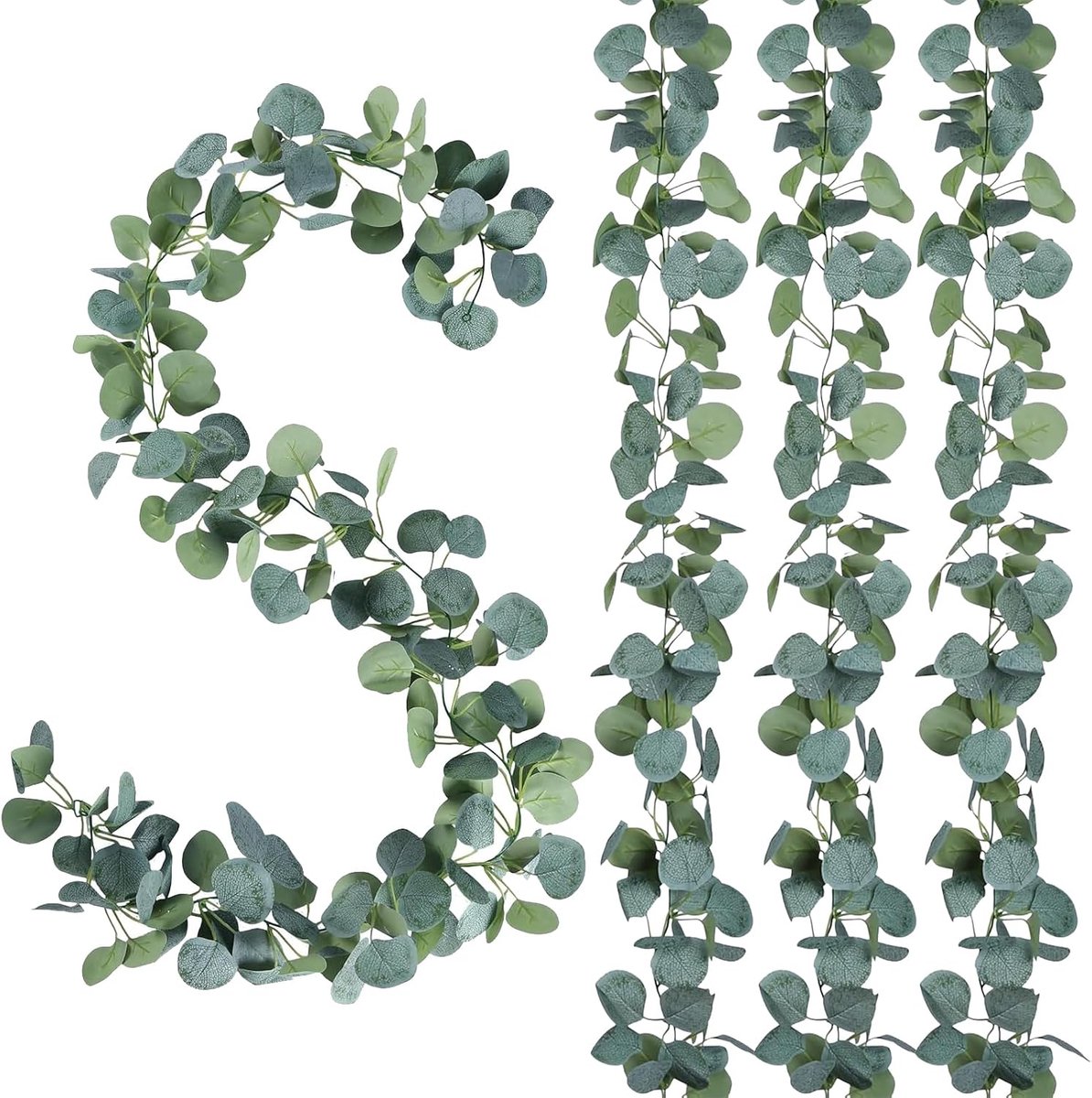 4 stuks kunstmatige eucalyptusslinger, 180 cm, hangende groene eucalyptusplant, eucalyptusrank, groene bladeren, decoratie, voor keukendecoratie, binnen, buiten, bruiloft, feest, tuin, muur