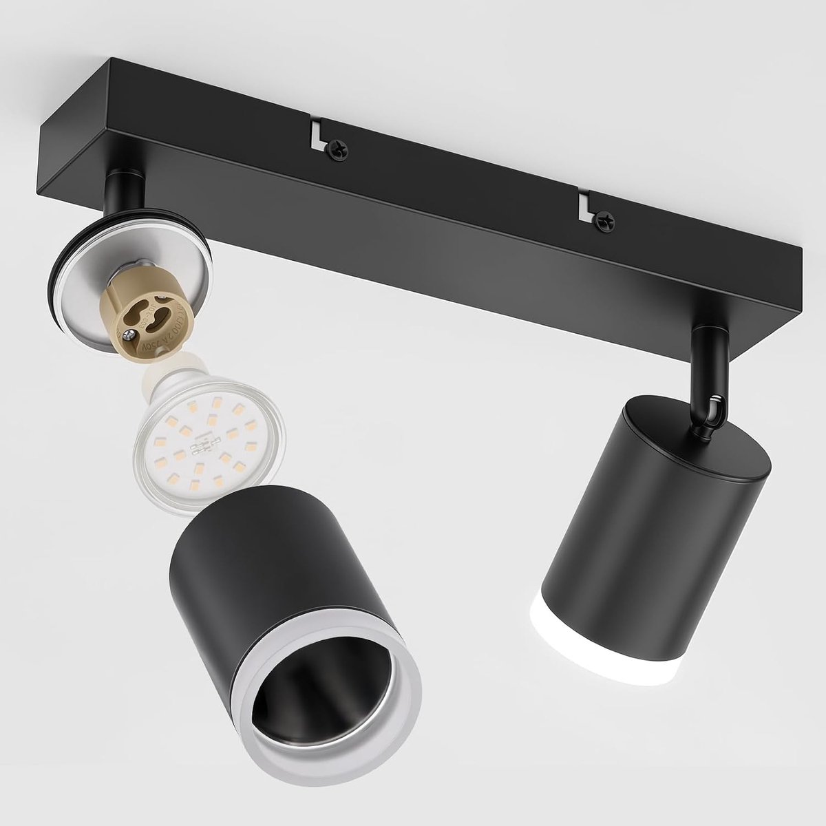 2-Lichts LED Plafondlamp Zwart, 350° Verstelbare Spotlamp, GU10 Binnenlamp Voor Keuken Gang Woonkamer, Lamp Niet Meegeleverd