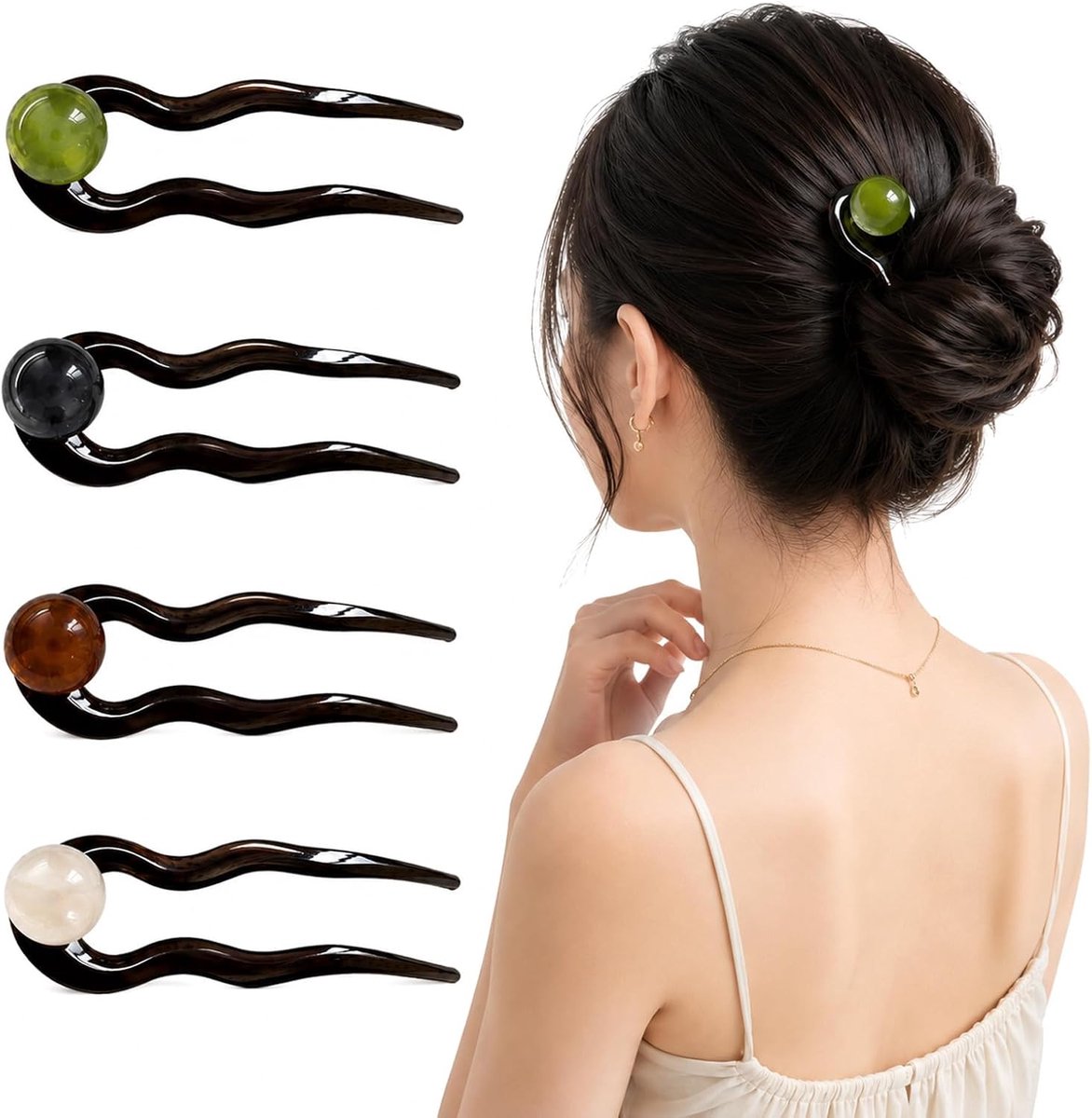 Haarspelden met parels, elegante U-vormige haarspelden in retrostijl voor vrouwen en meisjes, haaraccessoires voor bruiloft, feest, dagelijks gebruik, 4 kleuren