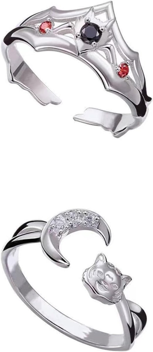 Ringen en Sleutelhanger 50 stuks Stickers Paar Cosplay Nak Atsushi Ring Vinger Accessoires Zwart Zilver, zilver