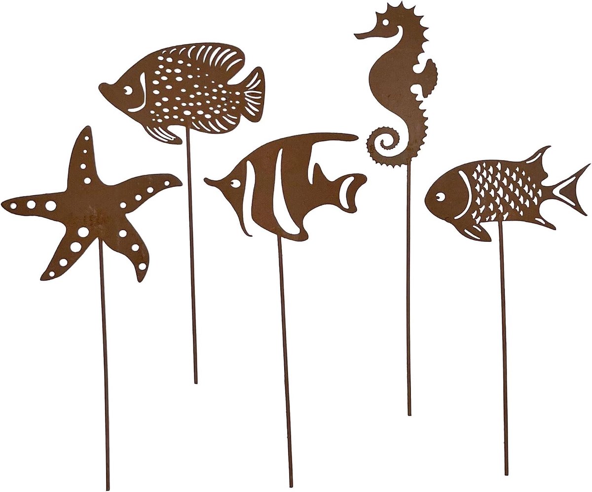 Tuinsteak set van 5 - roestige metalen decoratie - tijdloos ontwerp - perfect voor uw tuin - ShopVlot