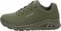 Olijfgroene Skechers Uno dames sneaker met zichtbare luchtdemping in de zool.
