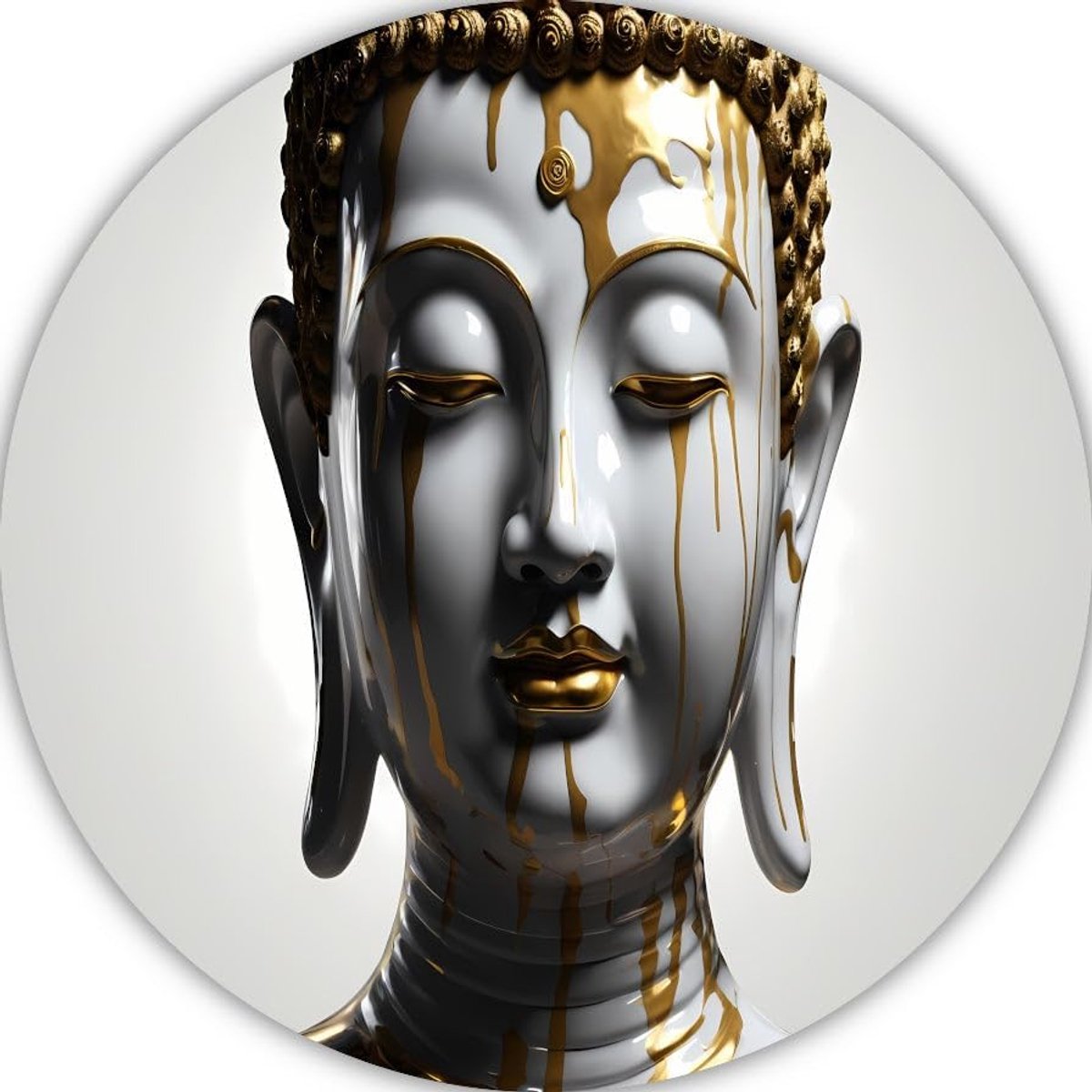 Wandpaneel Boeddha 70x70cm - Sculptuur Cirkel - Goudkleurig - Uniek Design voor Sfeervolle Decoratie - ShopVlot