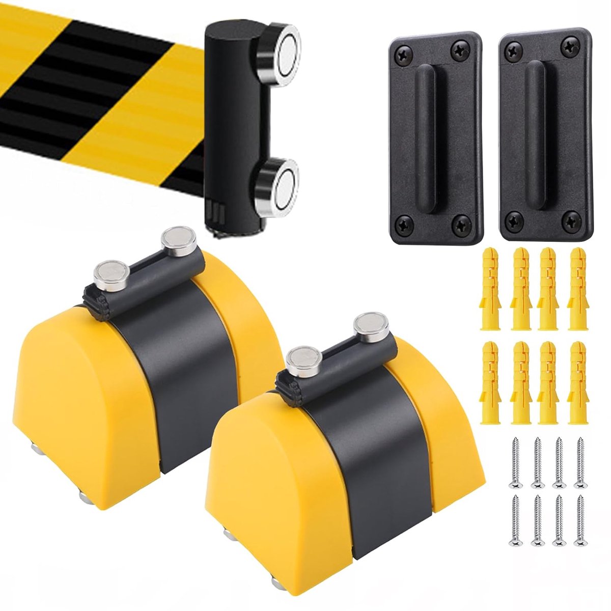 Afsluitband 2-in-1 5 meter - Magnetisch en wandmontage - Geel zwart - Veiligheidsblokkering voor wachtrijen - ShopVlot