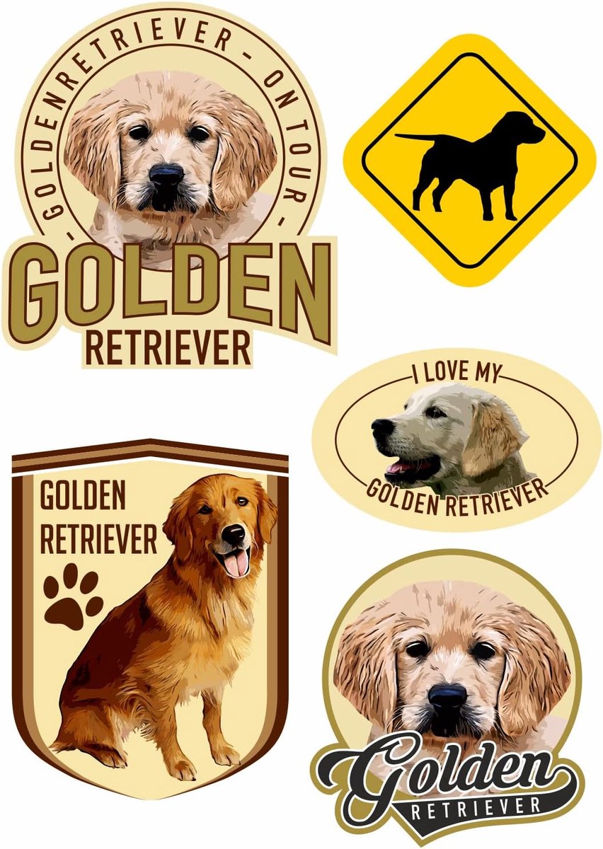 Sticker set Golden Retriever - 5 stuks - Vinyl - Makkelijk te verwijderen voor auto of laptop - ShopVlot