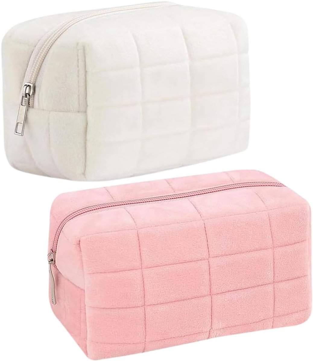 Make-up tas set van 2 - Beige en roze - Elegant en portable - Ideaal voor reizen - ShopVlot