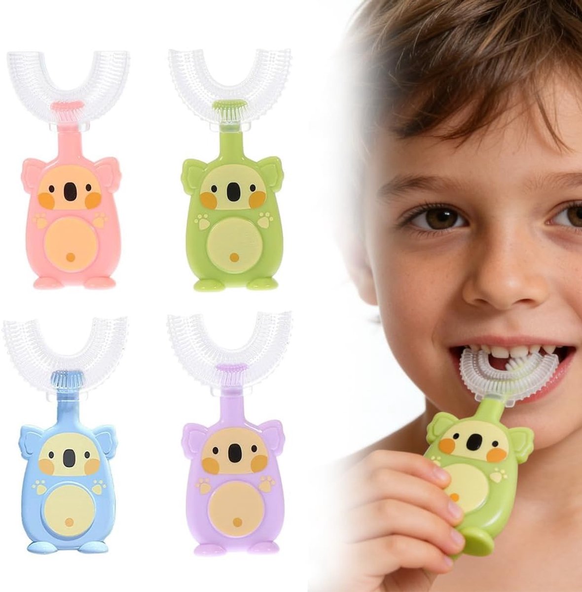 Tandenborstel 4 stuks voor kinderen U-vorm 2-6 jaar - 360° volledige nozzle - kleurrijke set - maakt tandenpoetsen leuk - ShopVlot