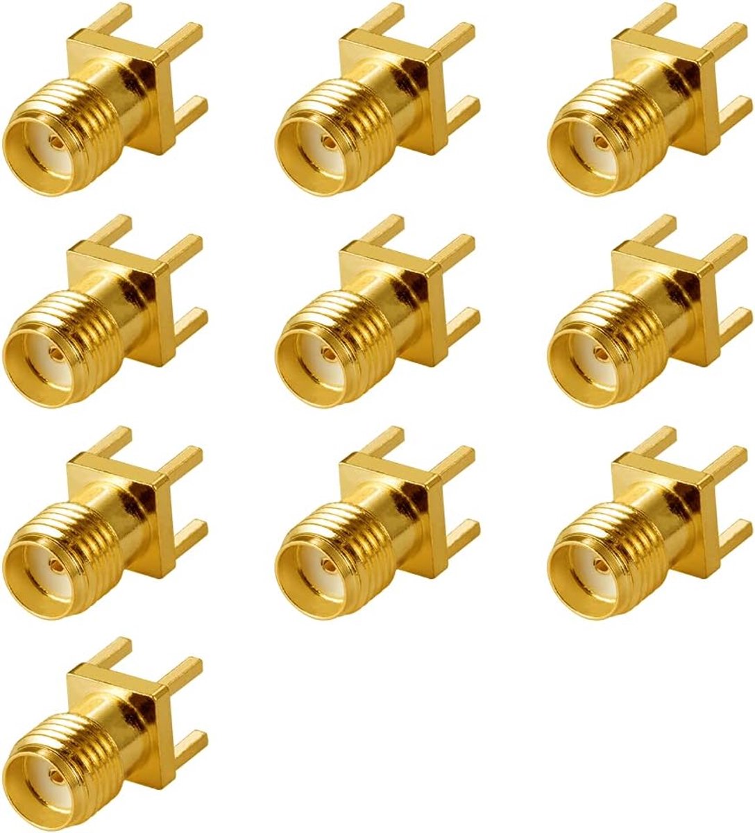 SMA Female Jack Connector 10PCS - PCB Panel Edge Mount - 4 pins - Geschikt voor antennes en draadloze apparaten - ShopVlot