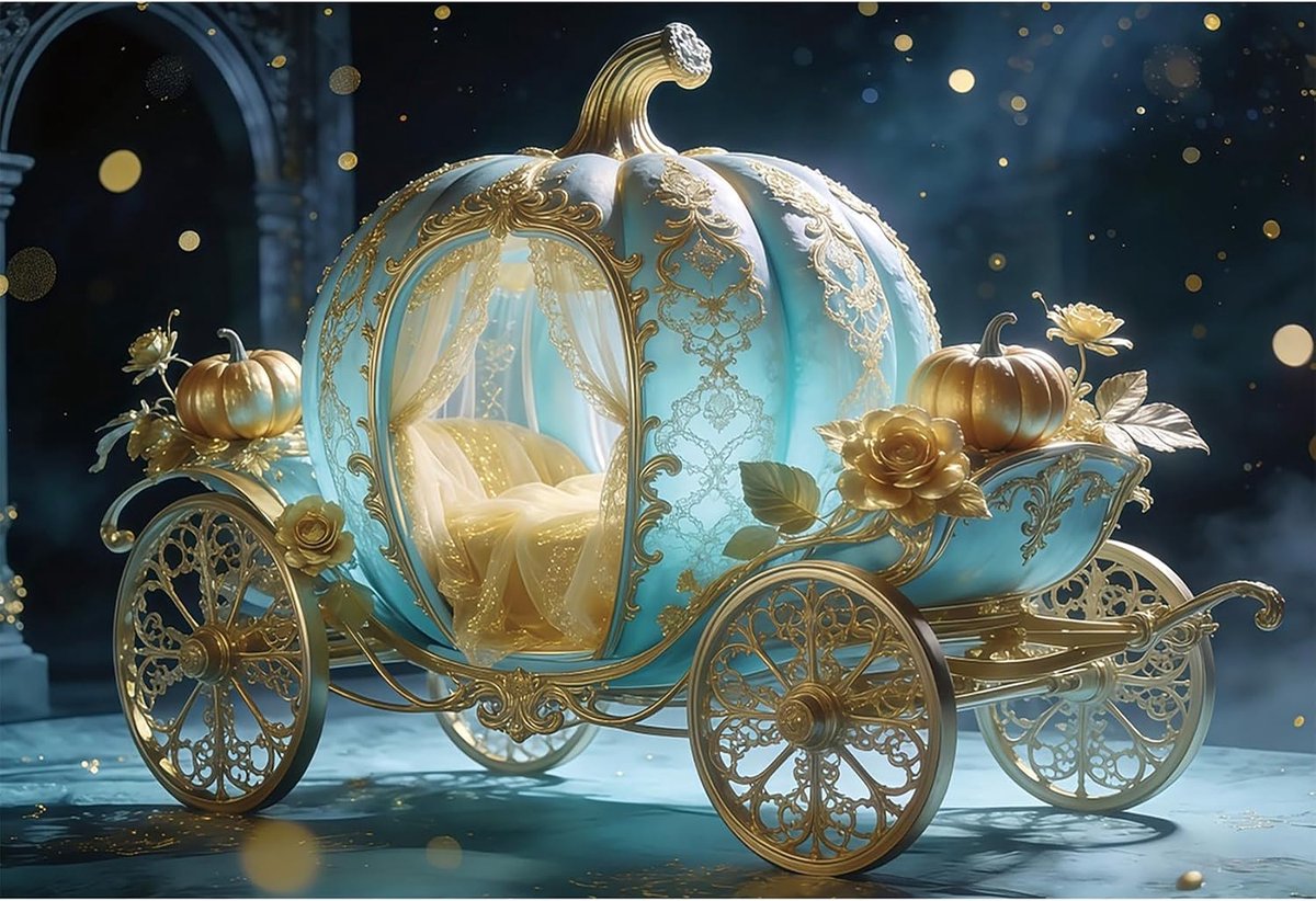 Achtergrond Prinses Koets 2,2 x 1,5 m - Luxe Gouden Pompoen Auto - Sprookje voor Meisjes - Fotografie Decoraties - ShopVlot