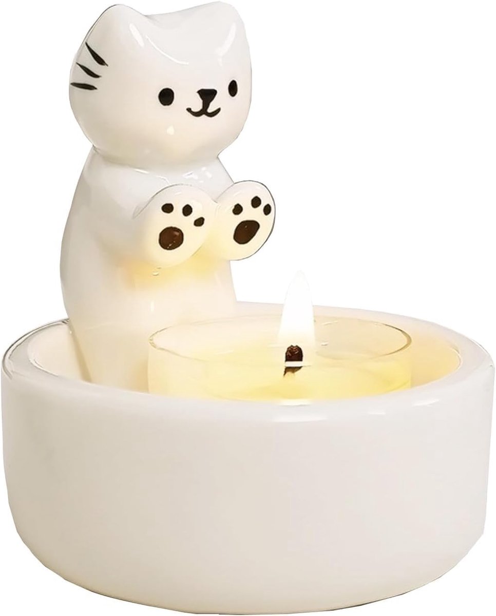 Kaarsenhouder kitten - handgemaakt keramisch - schattig cartoon ontwerp - sfeervolle decoratie - ShopVlot
