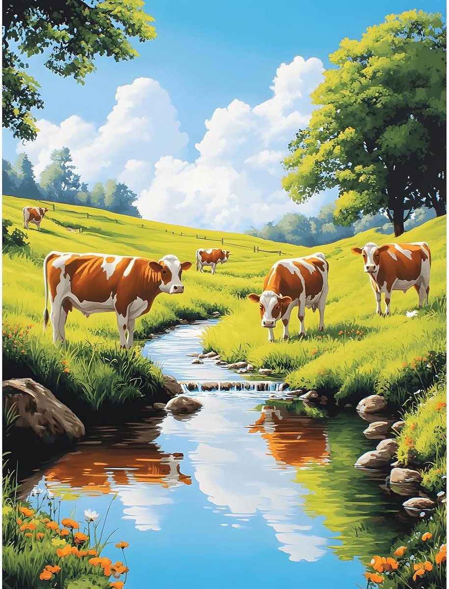 SnelShoppen - Schilderen op Nummer voor Volwassenen - DIY Acrylverf Set met Penselen - Riva di Pastumn Creek - 30x40 cm - Geschikt voor Beginners en T