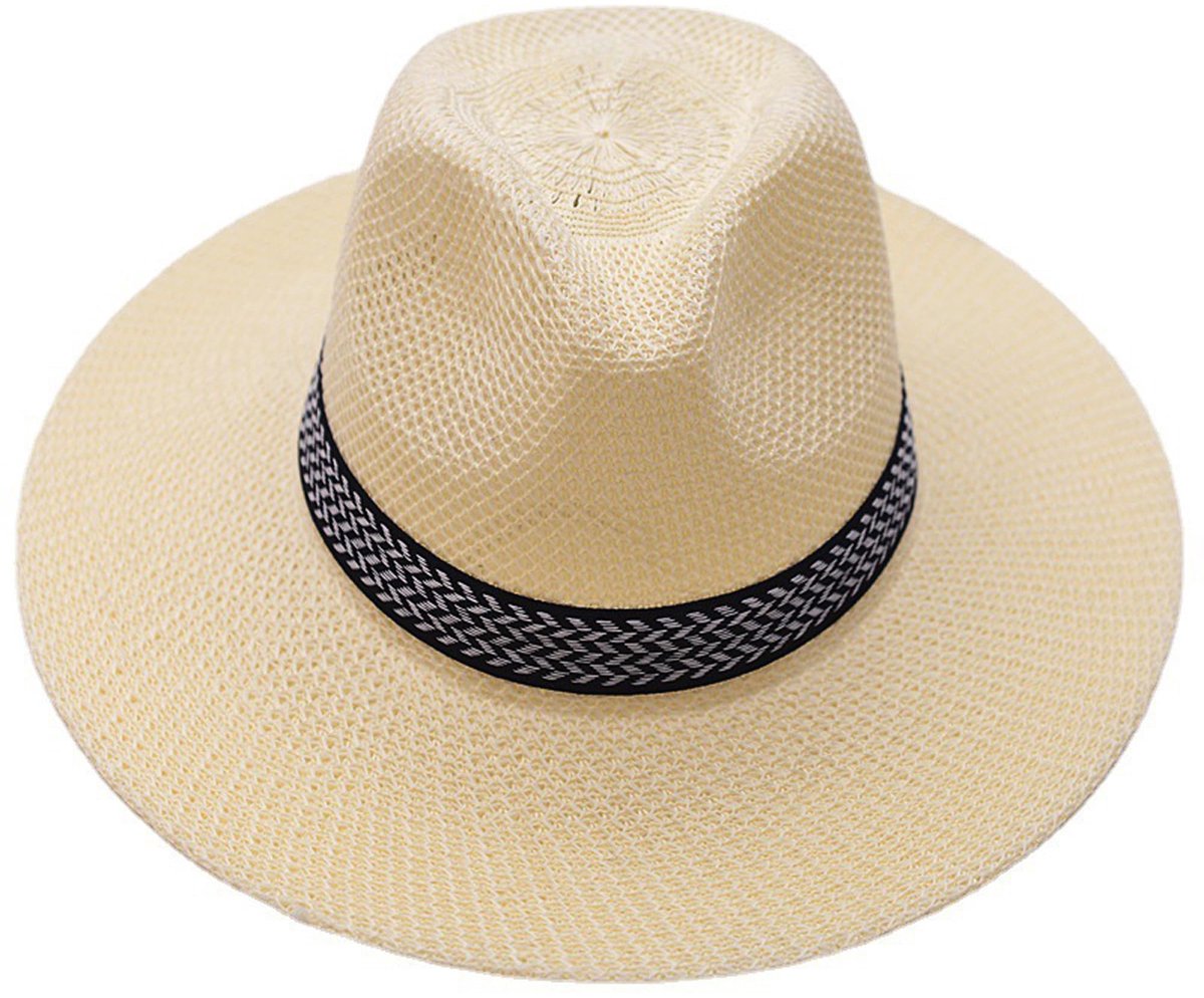 Zonnehoed Heren - Brede Rand Fedora Hoed met UV Bescherming - Strohoed voor Strand, Vakantie, Tuin en Reizen - Beige