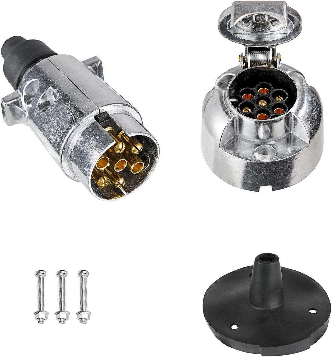 7-polige metalen aanhangwagenstekker - waterdichte aluminium legering - ISO 1724 conform - ideaal voor caravans - SnelShoppen