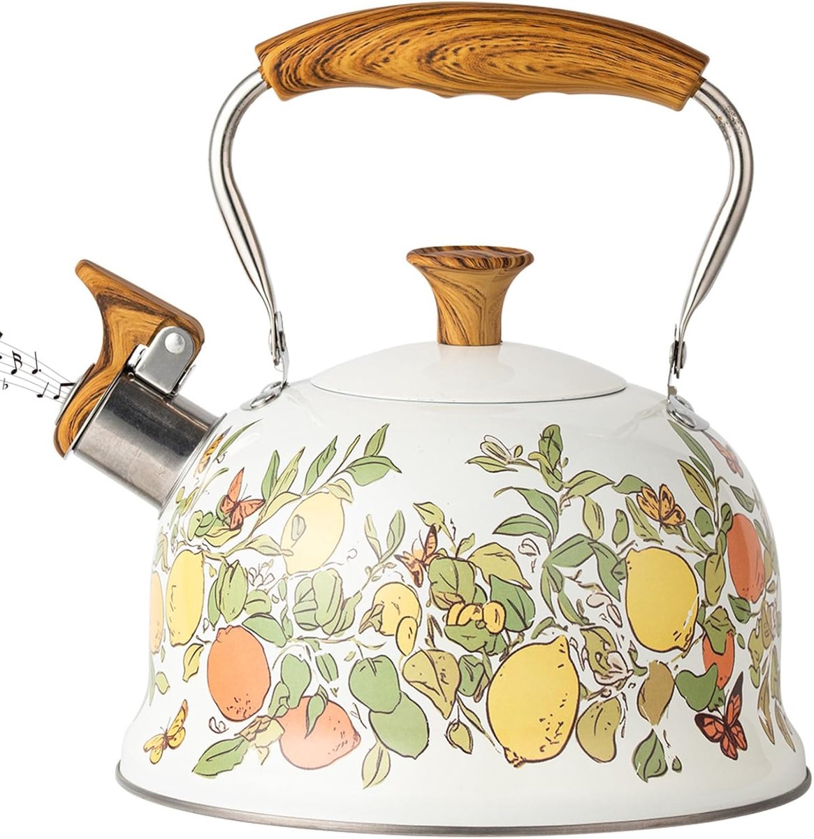 Waterkoker - Waterkoker retro - Roestvrijstalen Fluitketel 3L met Bloemenprint - Ergonomische Handgreep - Geschikt voor Alle Kookplaten incl. Inductie - 22.5 x 19.8 cm