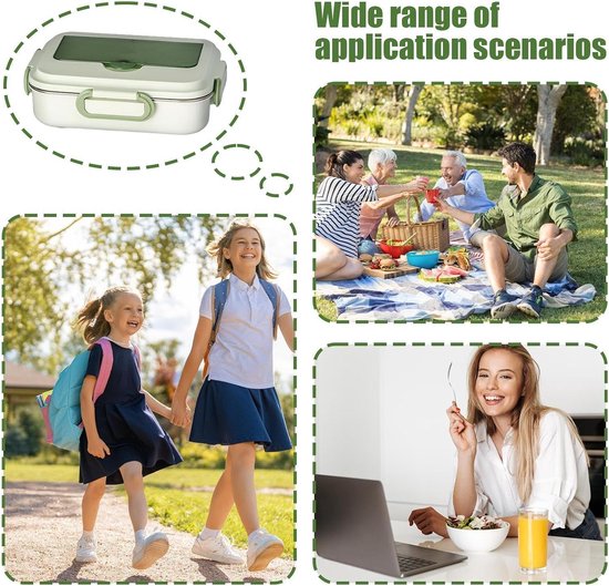 Thermos Lunchbox - Voedselcontainer Werk - Maaltijden Warm Houden - Lekvrij Met 4 Vakken - 1.5 Liter - Groen — afbeelding 4