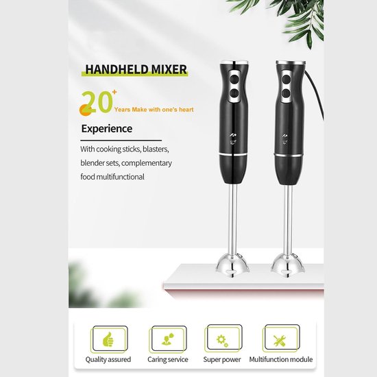 Hand Blender - Staafmixer Keukenmixer - Smoothies Maken - 4-in-1 Accessoires - 400W - Zwart — afbeelding 3