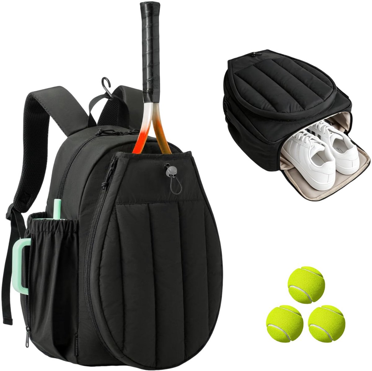 Geweo Tennistas - Tennistas Rugzak met Schoenenvak - Sporttas - Tennis - Tennis Rugtas - 31.5x13.4x44.9cm– Zwart