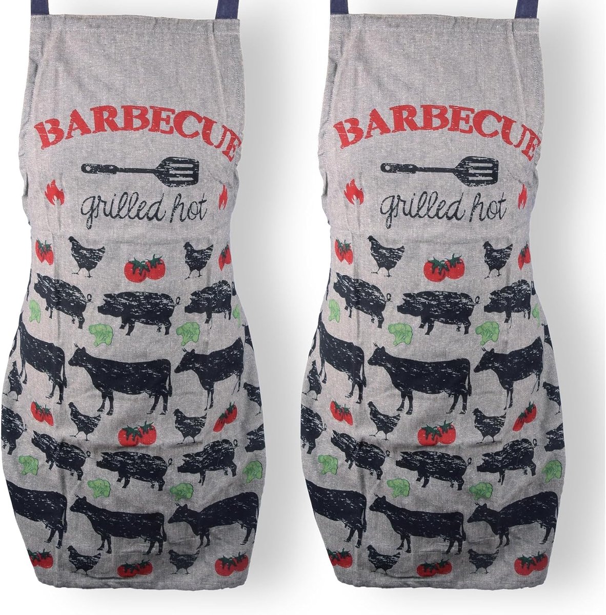 Keuken schorten set van 2 - grijs katoen - verstelbaar - ideaal voor BBQ gebruik - SnelShoppen