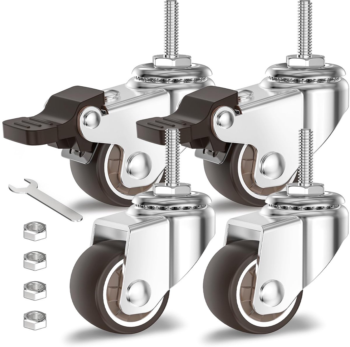 Mobiele meubelwielen 25mm - rubber met rem - 40kg draagvermogen - beschermt vloeren - SnelShoppen