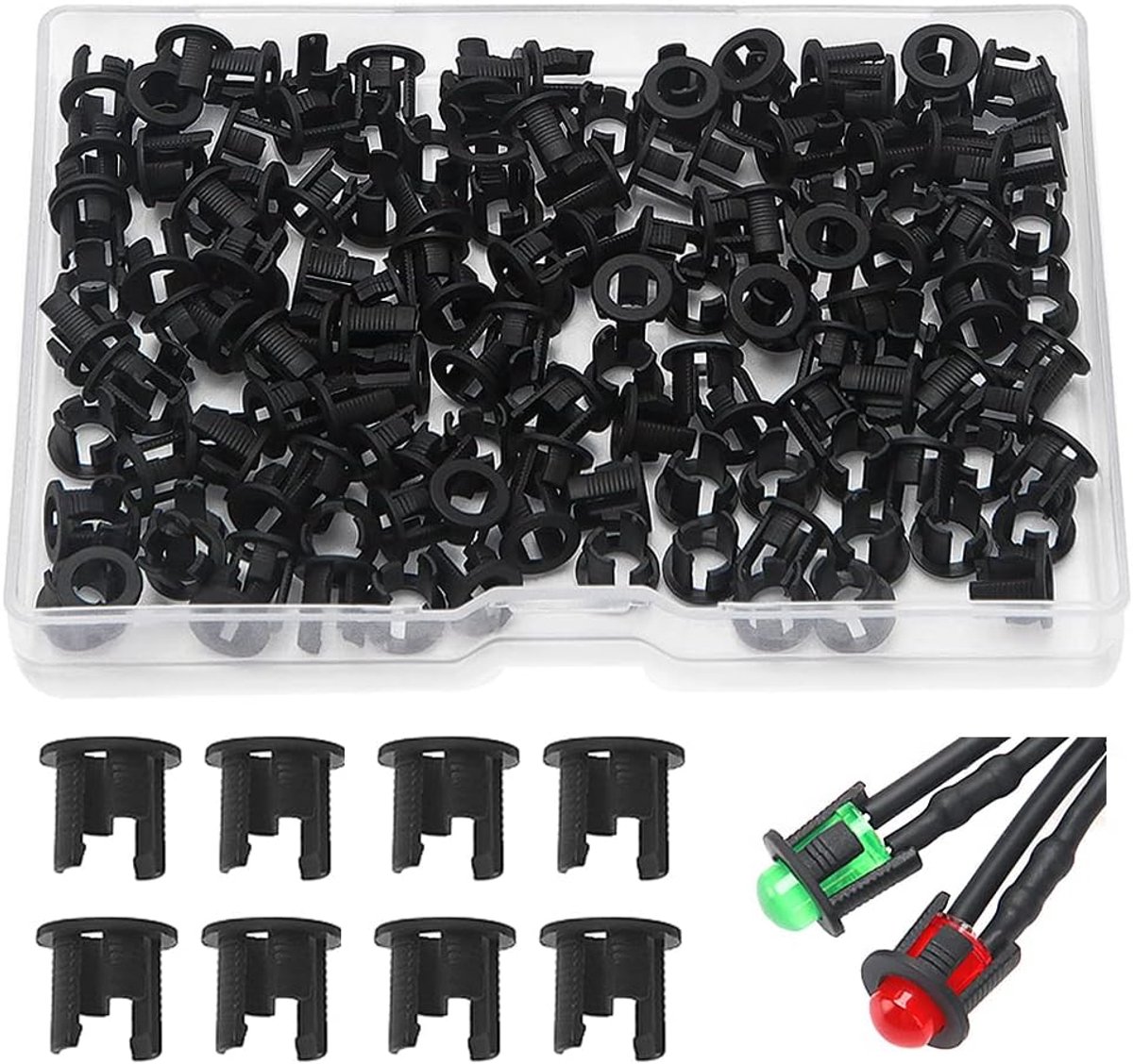 150 Stuks 5mm Kunststof LED Diode Lamp Socket, LED Diode Houder, Diode houder Clip Bezel Mount, zwart