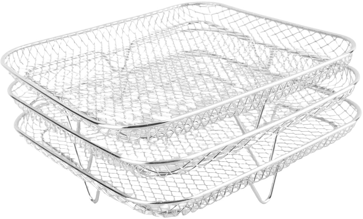 Luchtfriteusemand voor Oven, 3 STKS Roestvrijstalen Grillmand voor 8 Inch Niet-klevende Gaasmandenset, Luchtfriteuse Bakrooster Roostermand voor Franse Bak Bevroren