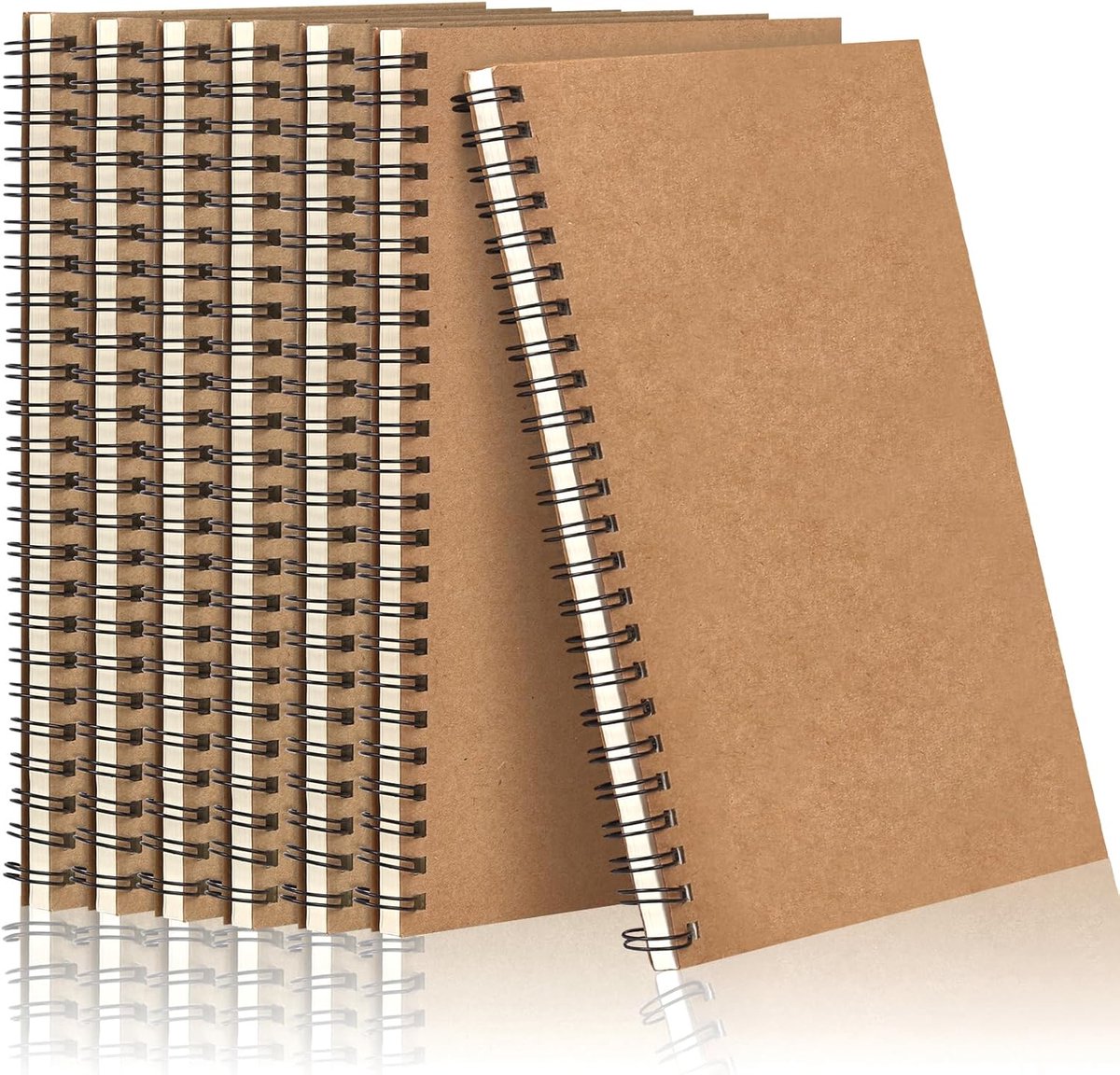 7 Pack Blank Spiral Notebook, A5 Unlined Spiral Notebook, 100 Pages Journal Sketch Books 8.3"x 5.5" Soft Cover Kraft Diary Planner, 50 Sheets for School Travel Office (Brown)