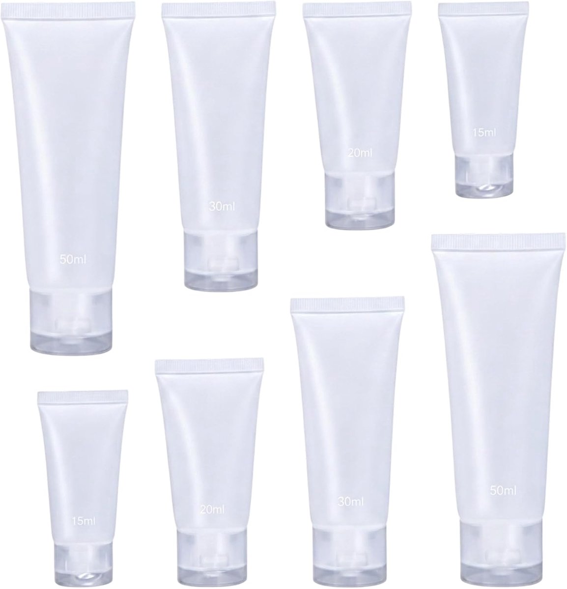 Set van 8 reisflessen om te vullen, lege tubes (15 ml - 50 ml), lekvrije cosmetica, vulflessen van zacht kunststof, voor shampoo en lotions