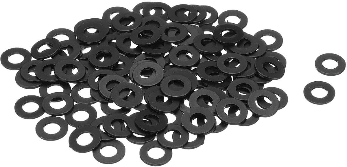 Platte sluitringen van nylon, M6, 6 mm, Id 12 mm, buitendiameter 1 mm, dikte 1 mm, gladde sluitringen van kunststof, voor kunststof afdichtingen, afdichtringen, zwart, 120 stuks