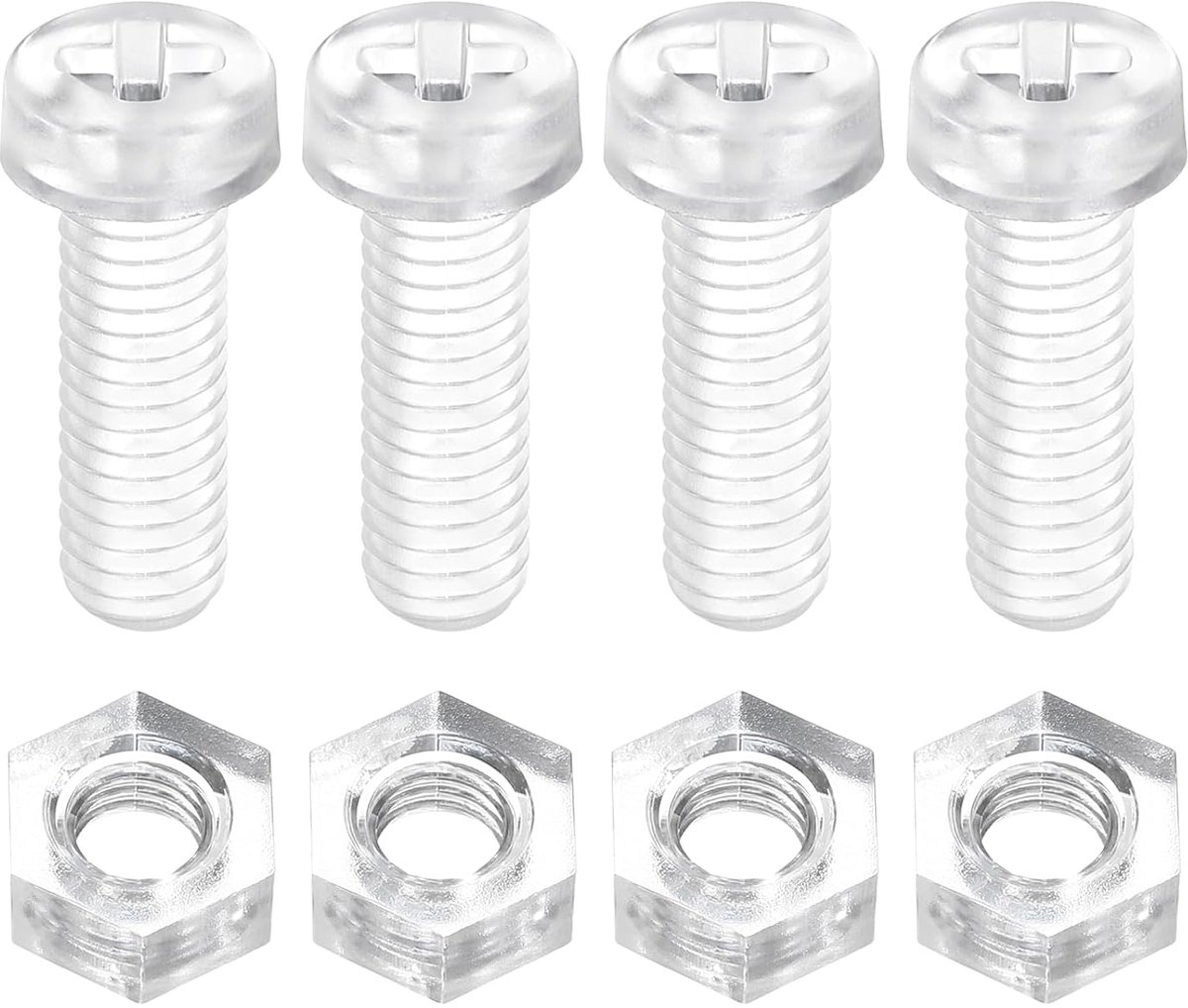 Set van 100 kunststof schroeven, heldere acryl kruiskopschroeven, kit, M5 x 15 mm, transparante ronde kopschroeven met zeskantmoer, voor machines en elektronische apparaten