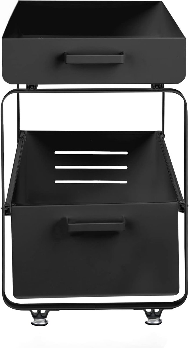 Kast-organizer met 2 niveaus,Opslag voor onder de gootsteen met 2 niveaus, keukenorganizer met uittrekbare laden, schuifmand voor keuken, 40 * 25.5 * 39.5cm-zwart