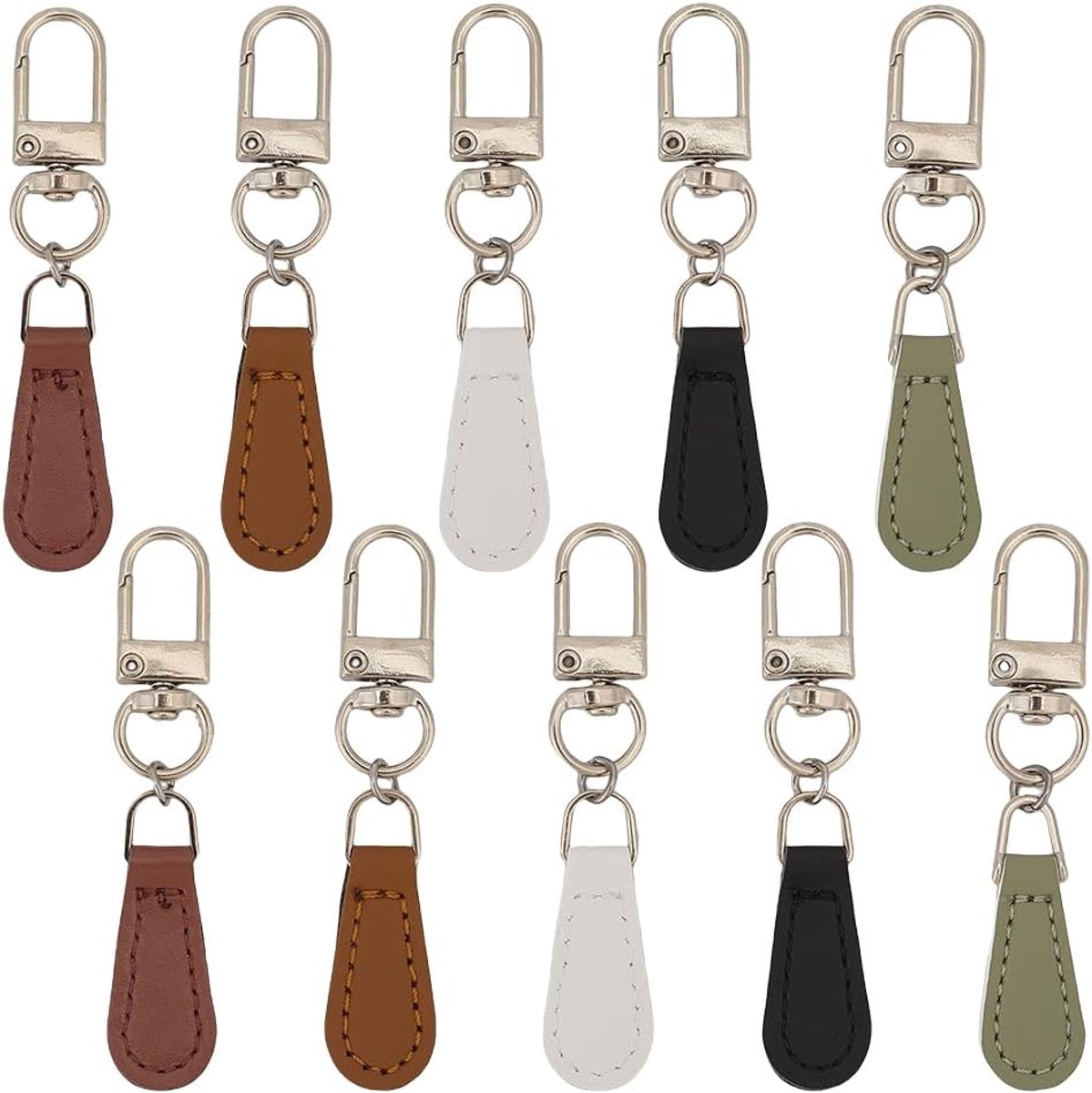 10 STKS PU Lederen Rits Trekt 5 Kleuren Rits Tags Fixer Bladvorm Pull Strap Cord Ritsen Trekkers Lederen Zip Trekker Hoofden Vervanging voor Boot Jas Tas Handtassen Bagage Portemonnee