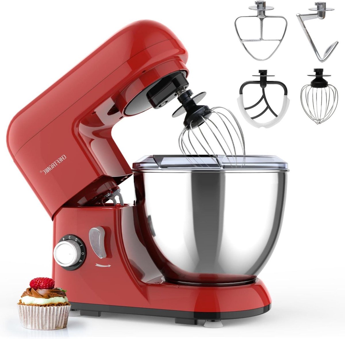 Keuken Mixer - Standmixer Deegkneder - Bakken en Koken - 6 Snelheden Instelbaar - 4L Kom - Rood