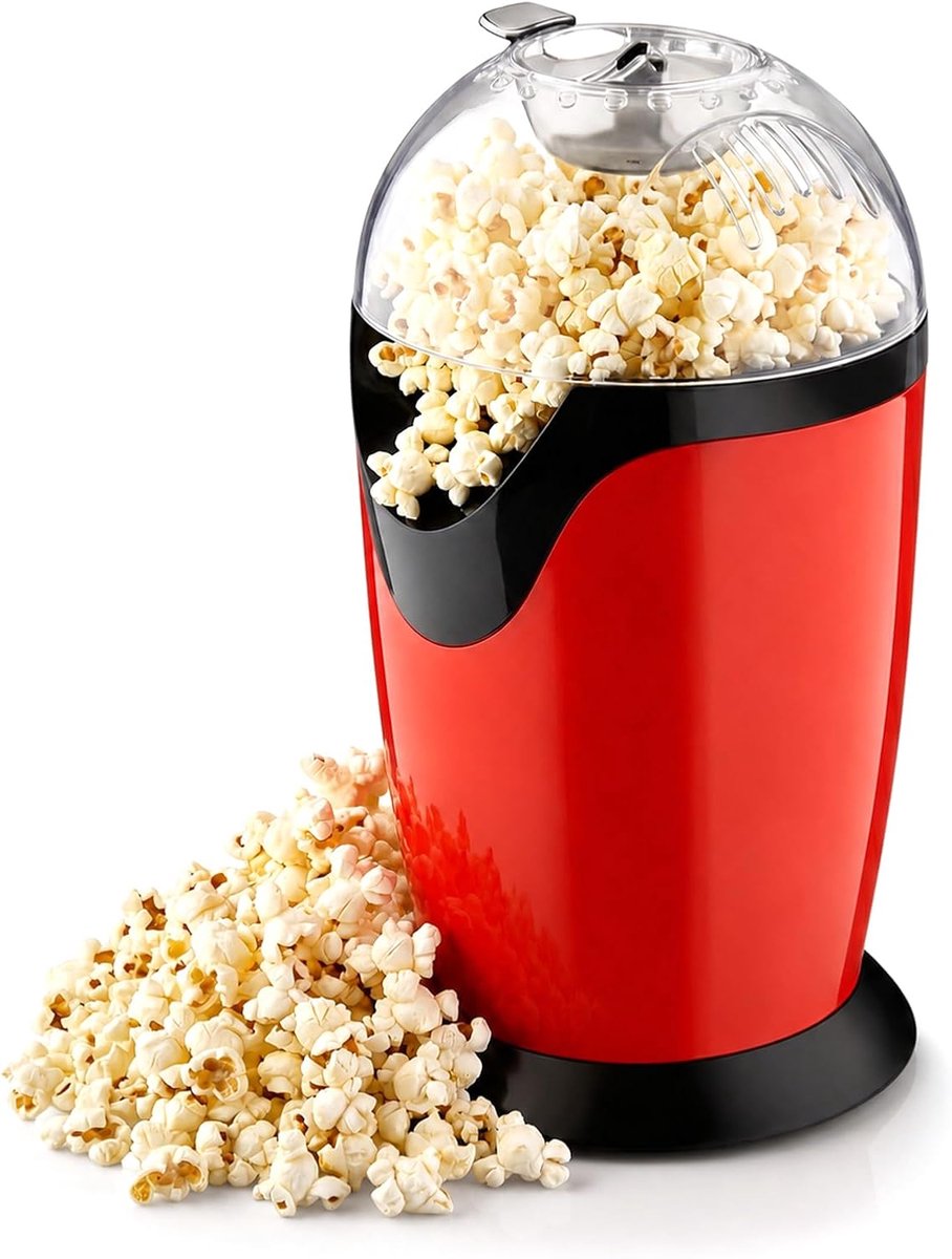 Popcornmachine, 1200 W hete lucht popcornmaker, popcornmachines met maatbeker, transparant deksel voor thuisbioscoop, filmavonden, Kerstmis, kinderverjaardag, filmavonden, feestjes