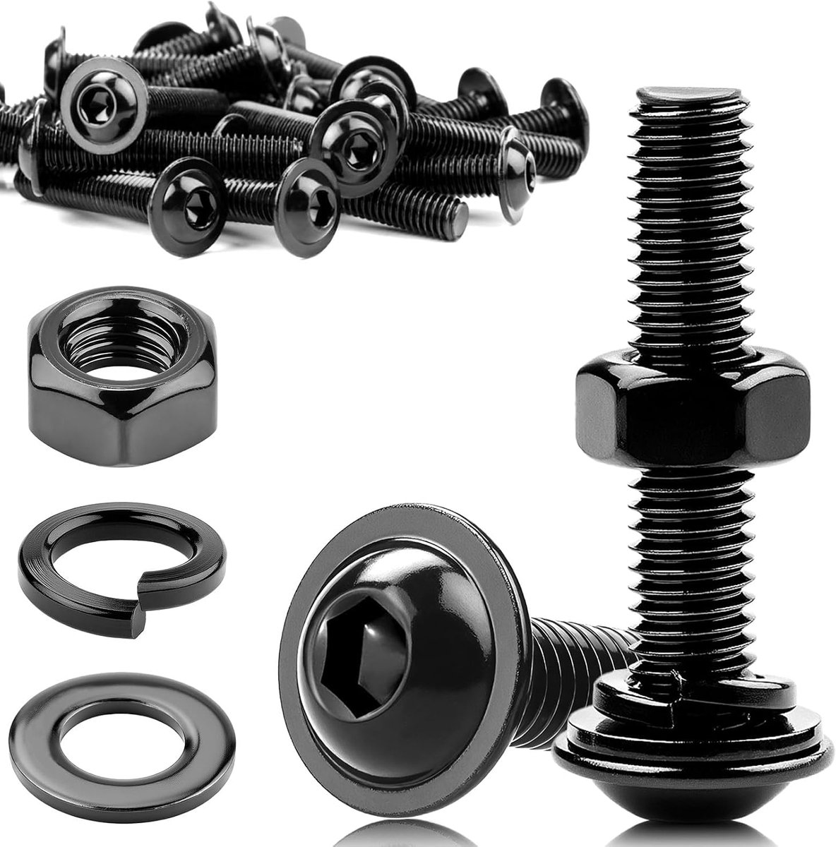 15 stuks schroeven M8 x 30 lenskopschroeven M8 schroeven zwarte schroeven met moeren platte kopschroeven roestvrij staal A2 V2A roestvrijstalen schroeven binnenzeskant moeren sluitringen assortiment