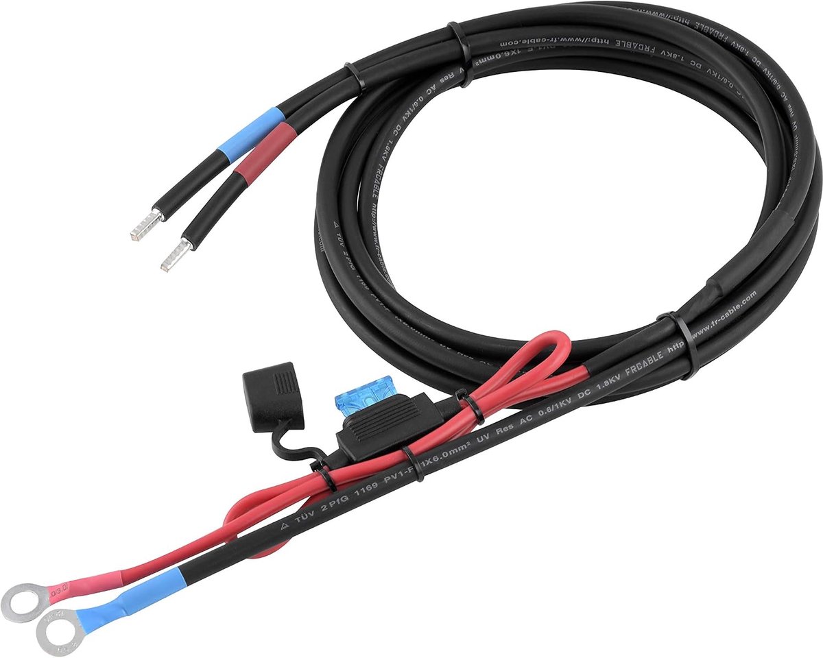 Enjoysolar Accukabel, 6 mm², zonne-laadregelaar en batterij met zekering, M8-ringogen (15A 6mm² M8)
