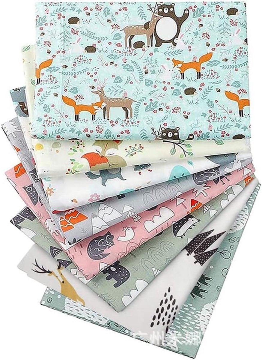 Stofbundel, 50 x 40 cm, katoen, per meter, 100% katoen, stofbundel, patchwork, stofresten om te naaien, quiltenstoffen, katoenen doek, dierserie, 8 stuks