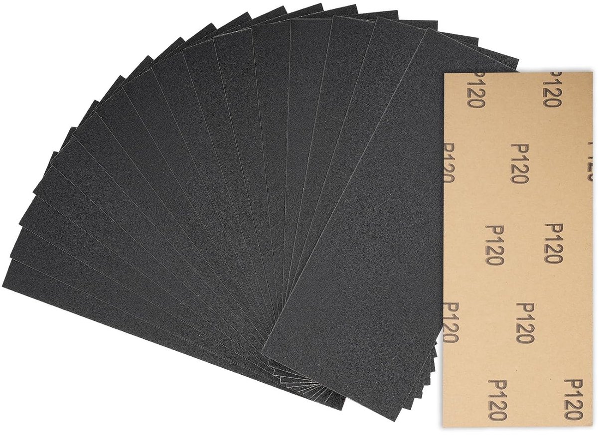 Schuurpapier met korrel 120, 30 stuks, droog/nat schuurpapier voor hout, glas, auto, metaal, lak, houten meubels, 23 x 9 cm