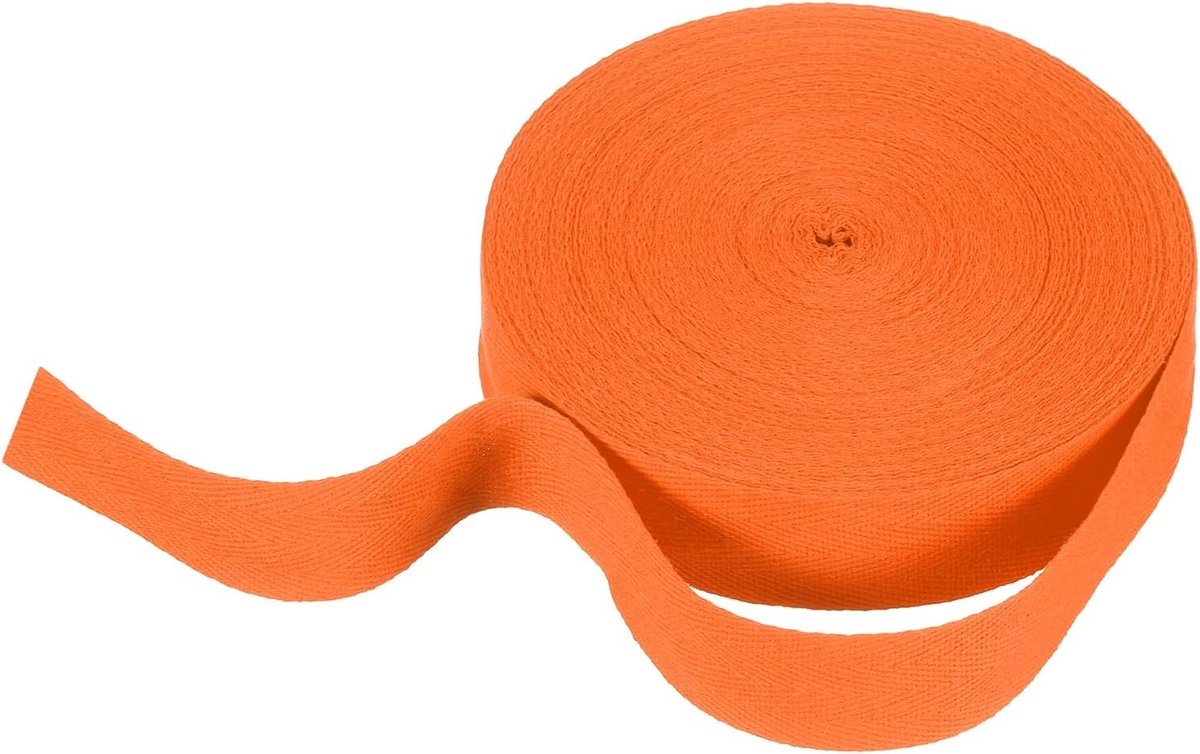 Katoenen keperband 30 mm x 21 meter visgraatgeweven band rol biasband om zelf te knutselen naaien geschenkverpakking oranje