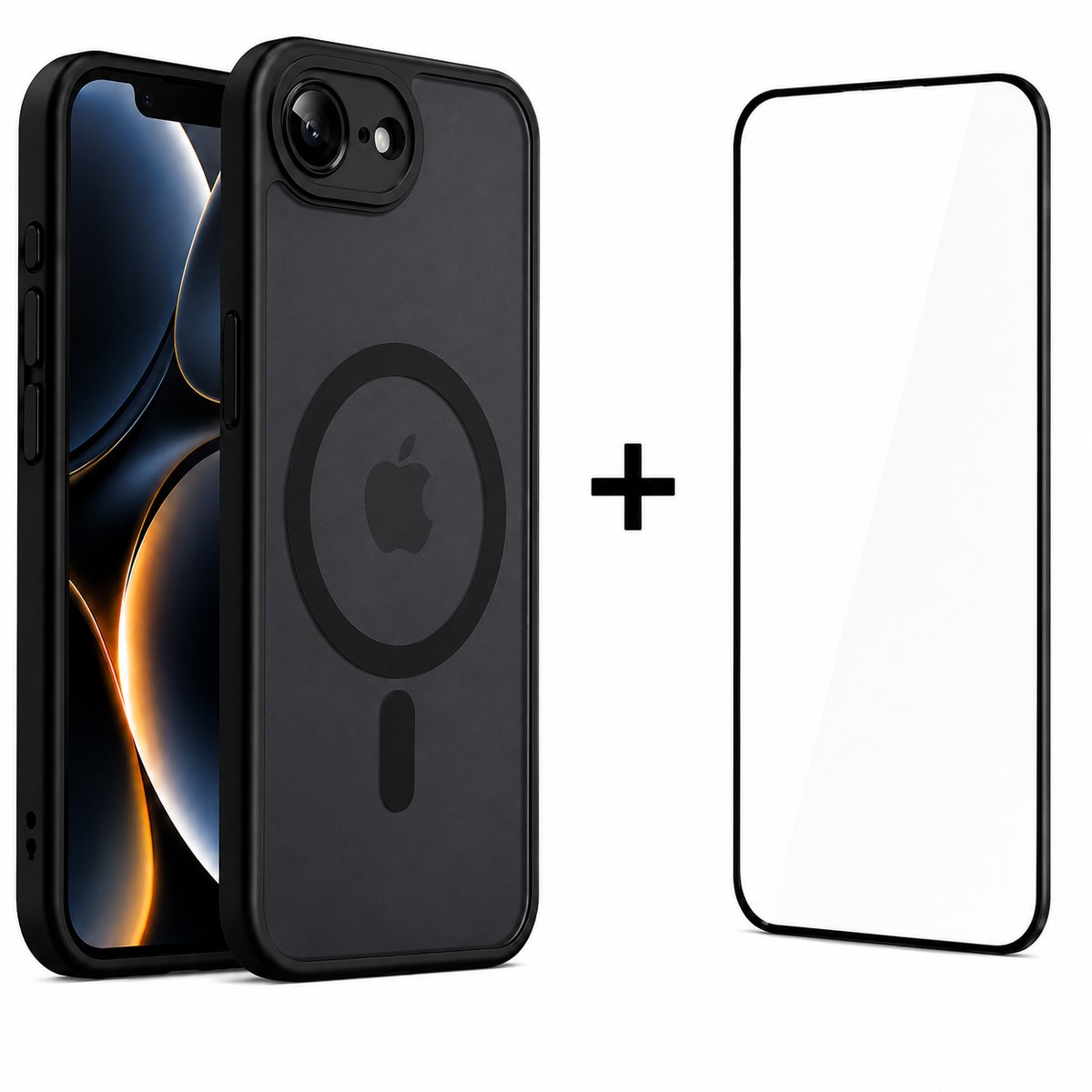 Hoesje - Geschikt voor Apple iPhone 17E - 2 in 1 Set - Screenprotector geschikt voor iPhone 17E - MagSafe geschikt - Shockproof - Slank - Inclusief Glasprotector voor iPhone 17E - Transparant Mat Zwart