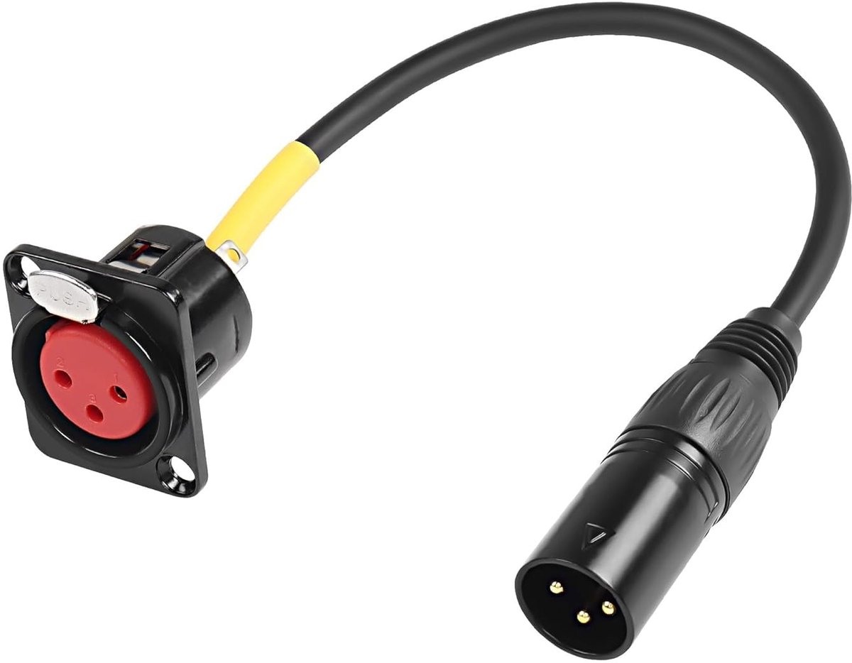 D-type XLR-bus paneelmontage op XLR stekker doorvoerkabel, 3-pins microfoonfeed/doorvoer converter compatibel met microfoon - 50 cm/19,6 inch 1 stuks (bus naar stekker)