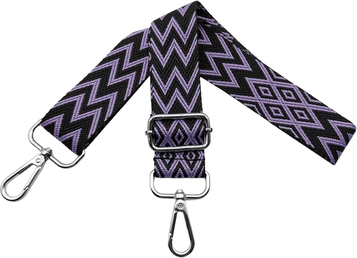 Tasriemen om te wisselen, verstelbare schouderriem voor tassen, tasriem breed, 3,8 cm, schouderriem met karabijnhaak, zilver, schouderriem voor dames, doe-het-zelf tas, zwart/paars, X21